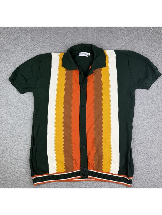 Other - OXKNITSTORE Mens XL Knit Cotton Cardigan Sweater SS Button Green Stripe